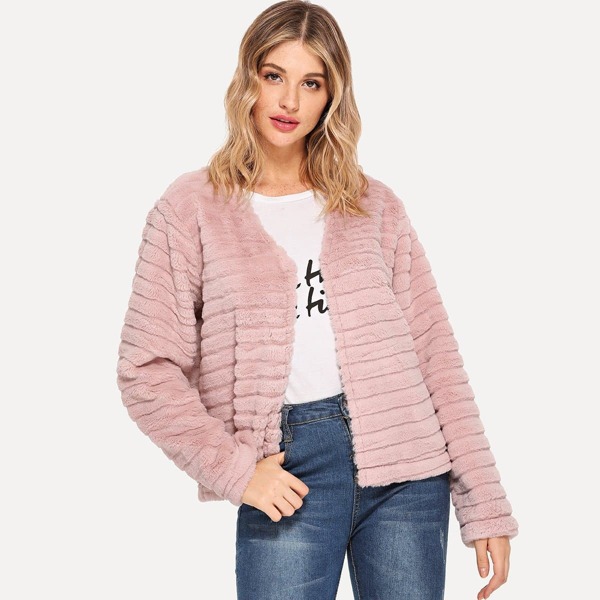 

Open Front Teddy Faux Fur Coat, Pink