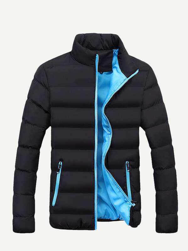 

Men Funnel Neck Puffer Coat, Black