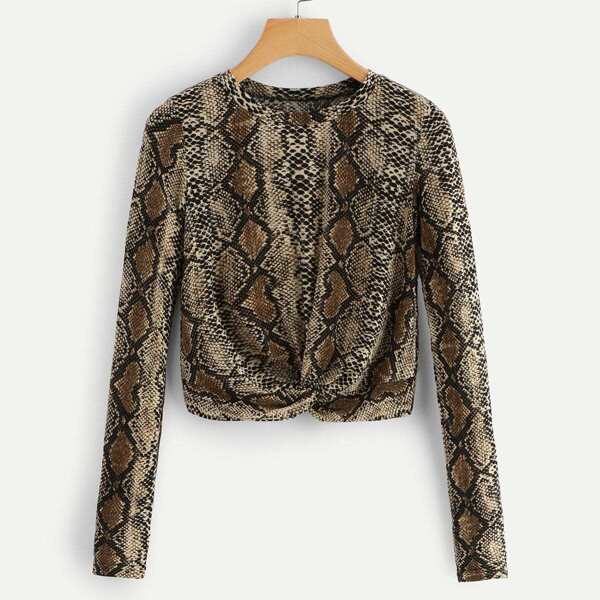 

Twist Hem Snakeskin Crop Top