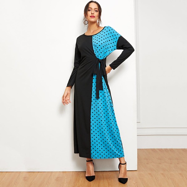 

Polka Dot Knot Drop Shoulder Longline Dress