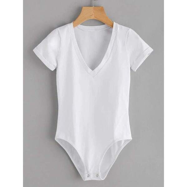 

Plus V Neck Bodysuit, White