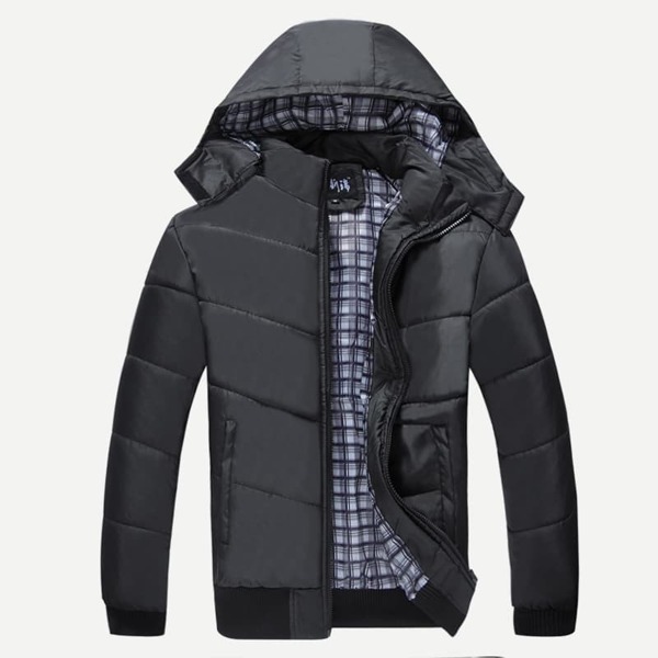 

Men Solid Hooded Outerwear, Black
