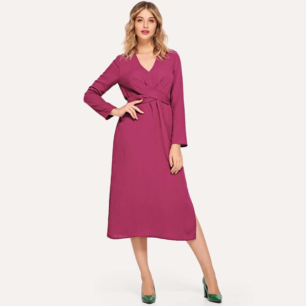 

V Neck Crisscross Solid Dress