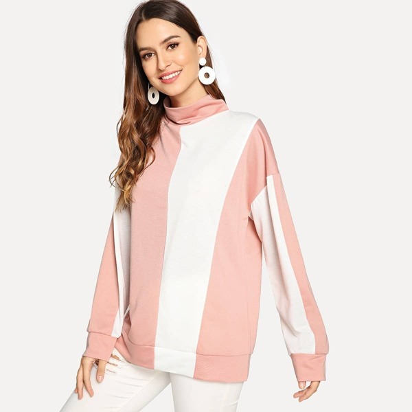 

High Neck Color-Block Pullover