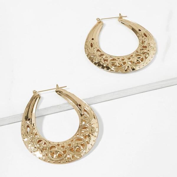 

Hollow Design Waterdrop Hoop Earrings 1pair, Gold