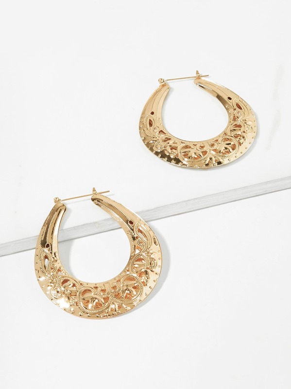 

Hollow Design Waterdrop Hoop Earrings 1pair, Gold
