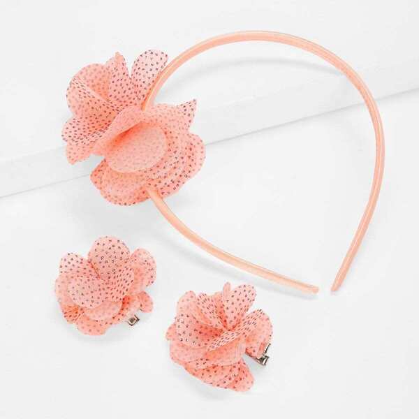 

Girls Flower Decorated Headband & Hair Clip 3pcs