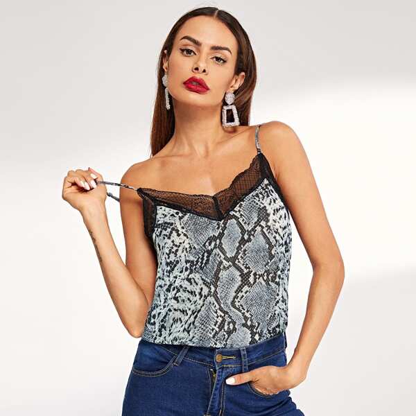 

Contrast Lace Snake Skin Cami Top