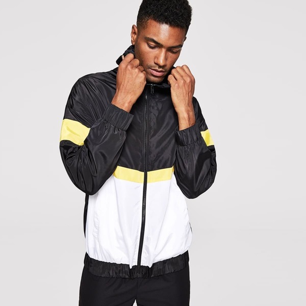 

Men Zip Up Color Block Hoodie Jacket