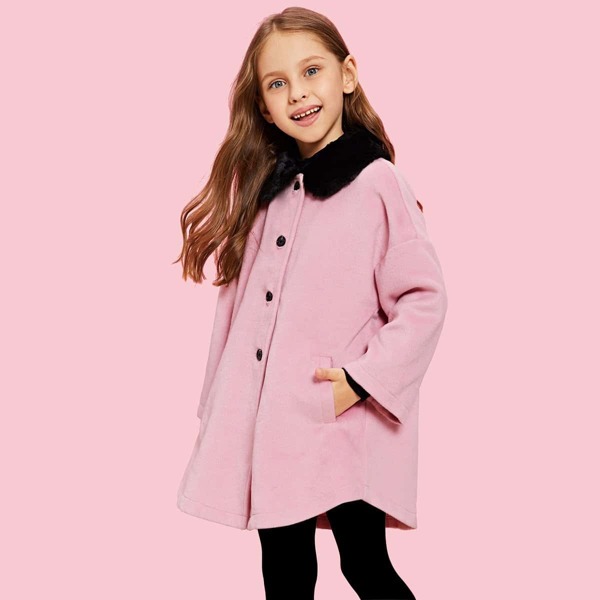 

Girls Contrast Collar Button Up Coat