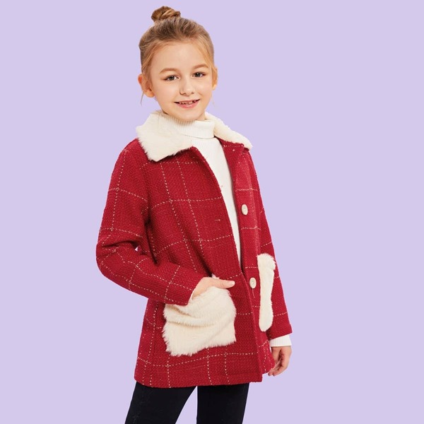 

Girls Single Breasted Faux Fur Coat, Red