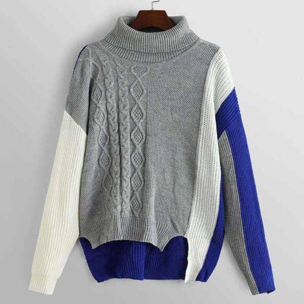 

Color-Block Asymmetrical Hem Sweater