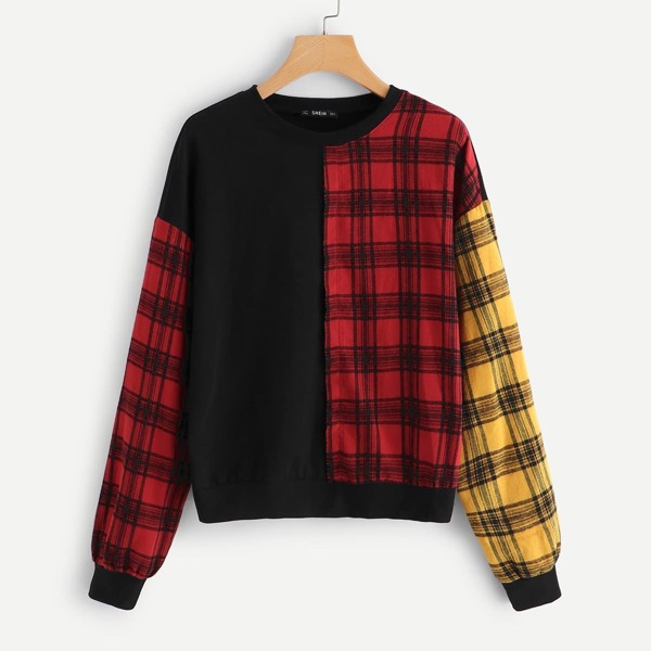 

Cut and Sew Plaid Pullover, Multicolor
