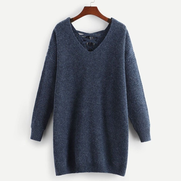 

Plus V Neck Lace Up Back Sweater