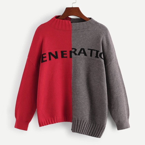 

Asymmetrical Hem Letter Sweater