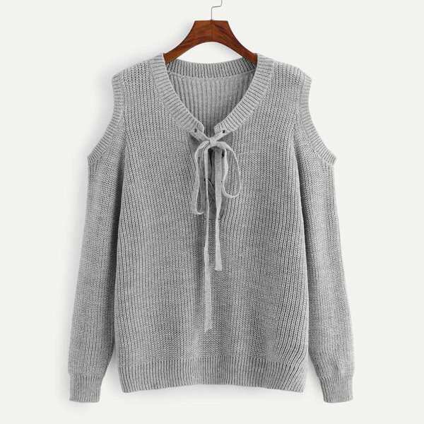 

Open Shoulder Lace Up Sweater