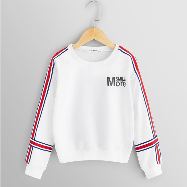 

Girls Letter Front Striped Trim Pullover