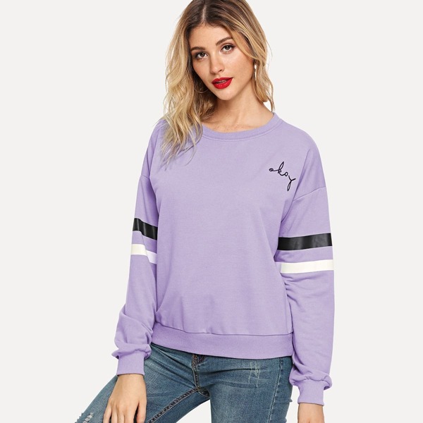 

Drop Shoulder Varsity Striped Sleeve Pullover
