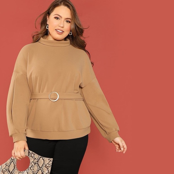 

Plus Roll Neck Belted Sweatshirt