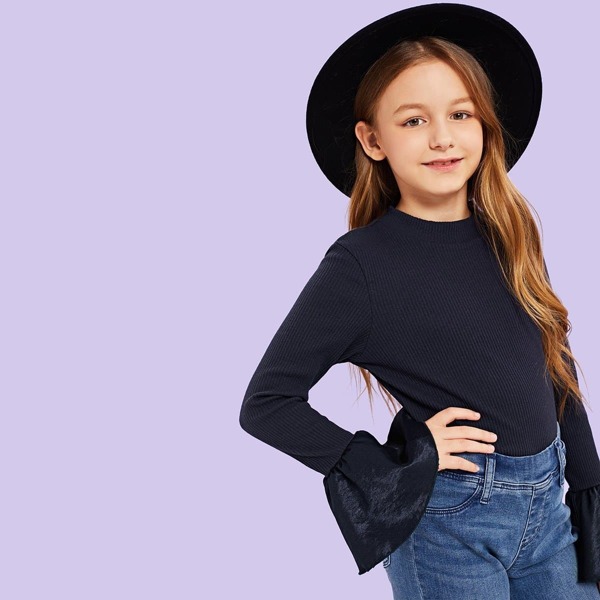 

Girls Flounce Sleeve Solid Tee