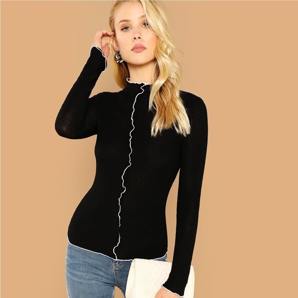 

Contrast Lettuce Edge Mock-Neck Tee