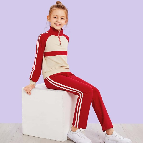 

Girls Raglan Sleeve Zipper Pullover & Pants Set, Multicolor