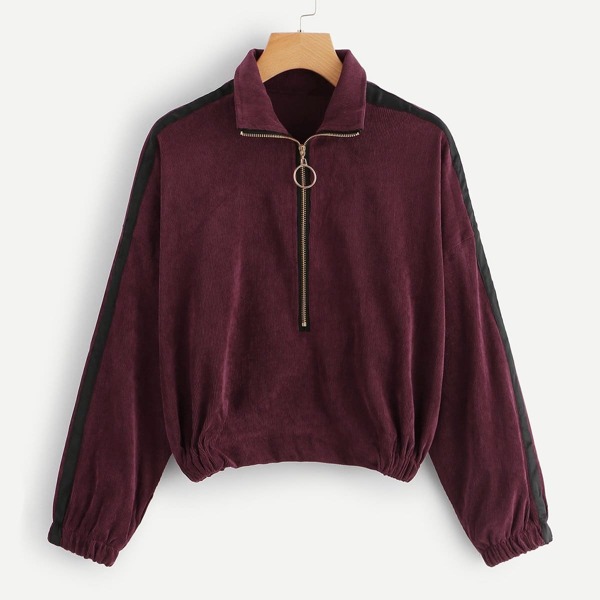 

Contrast Tape Side Corduroy Sweatshirt, Burgundy