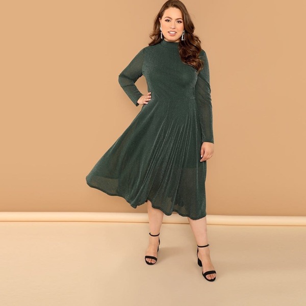 

Plus Mock-Neck Glitter Dress, Green