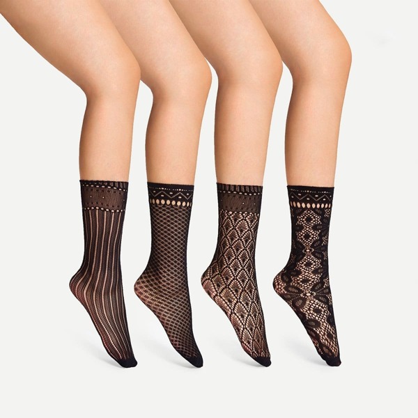 

Mixed Pattern Net Socks 4pairs