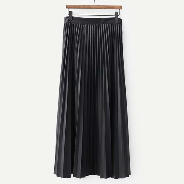 

Solid Pleated PU Skirt, Black
