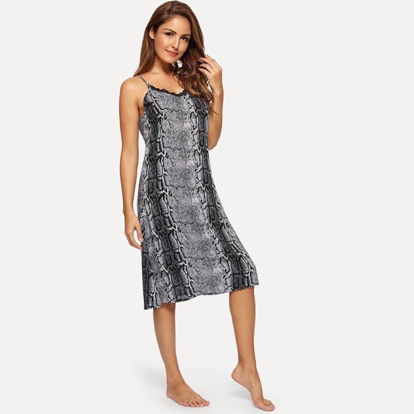 

Snake Skin Print Lace Trim Cami Dress