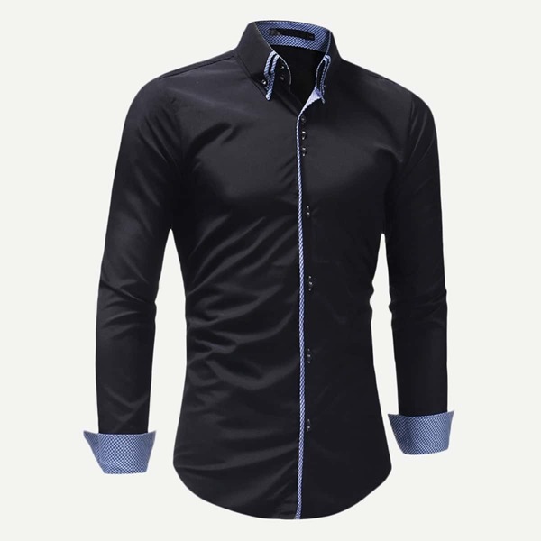 

Men Contrast Plaid Trim Shirt