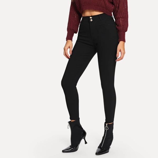 

Button Waist Skinny Jeans