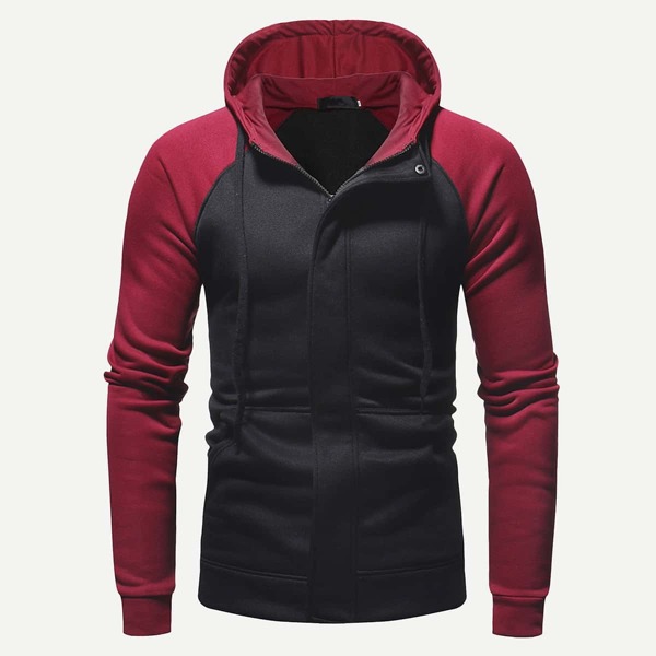 

Men Color Block Raglan Sleeve Zip Up Hoodie