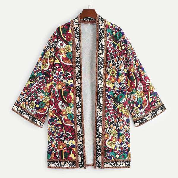 

Plus Floral Print Kimono, Multicolor