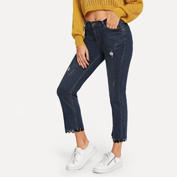 

Contrast Lace Ripped Jeans