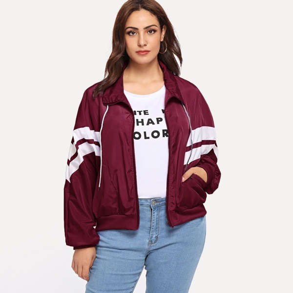 

Plus Drawstring Color block Jacket