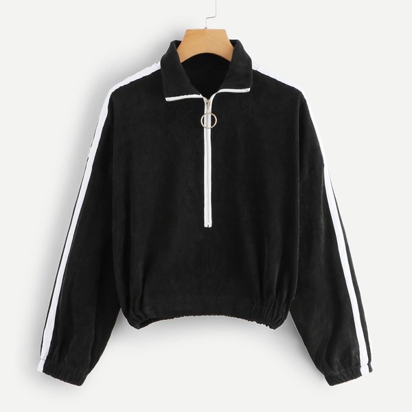 

Striped Tape Sleeve Corduroy Sweatshirt