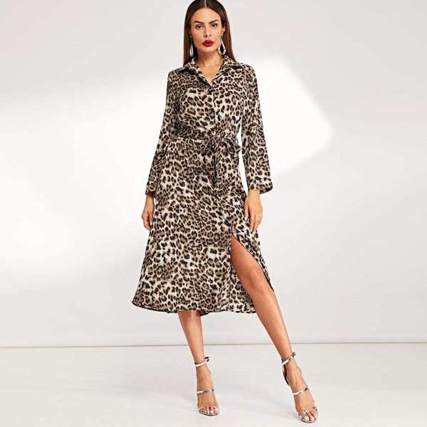 

Self Tie Leopard Print Dress