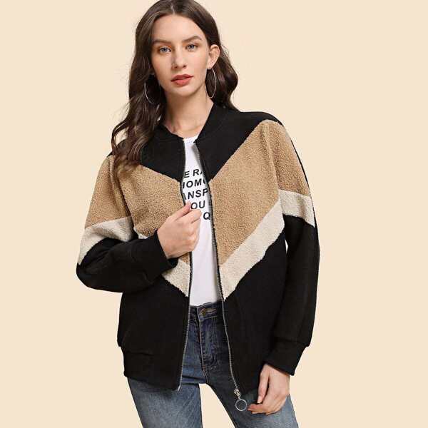 

Cut And Sew Panel Teddy Jacket