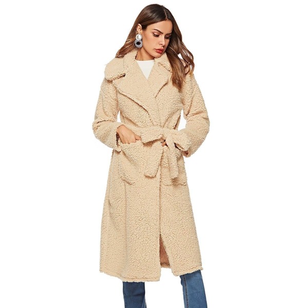 

Self Tie Long Teddy Coat, Khaki