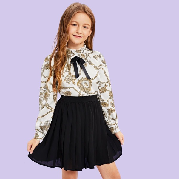 

Girls Mock Neck Mixed Print Top, Multicolor