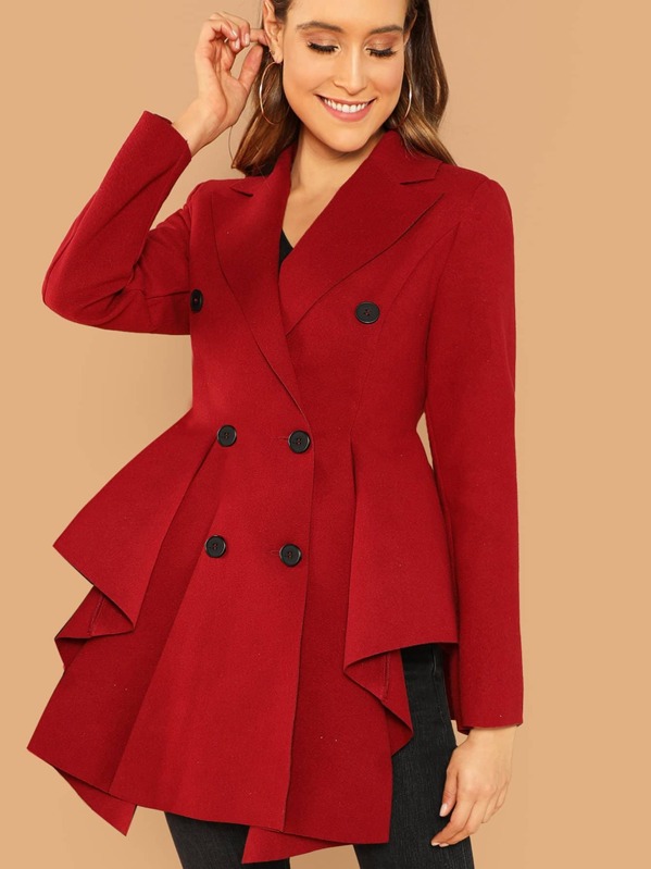 

Double Breasted Asymmetric Flared Skirt Coat, Red, Anna Herrin
