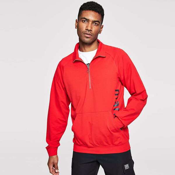 

Men Pocket Front Raglan Sleeve Sweatshirt, Red