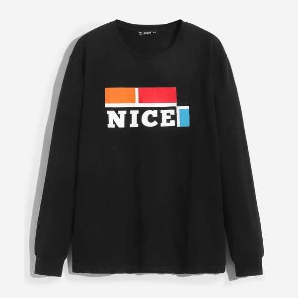 

Men Crew Neck Letter Print Sweatshirt, Black