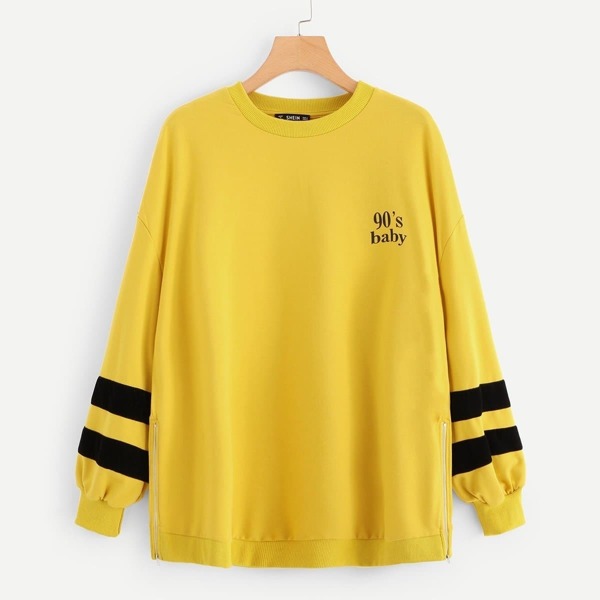 

Zip Side Striped Sleeve Sweatshirt, Yellow