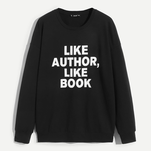 

Men Crew Neck Letter Print Pullover, Black