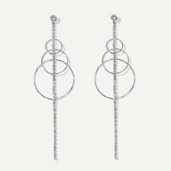 

Layered Circle Long Rhinestone Drop Earrings 1pair