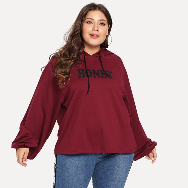 

Plus Letter Print Tunic Hoodie
