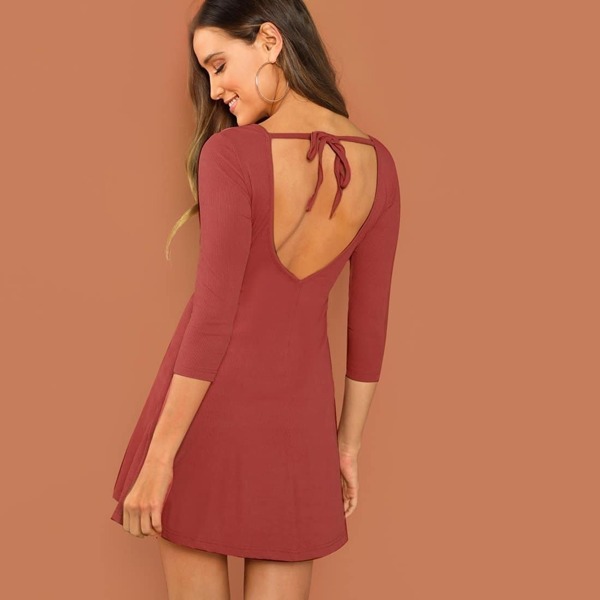 

Tie Open Back Fit and Flare Dress